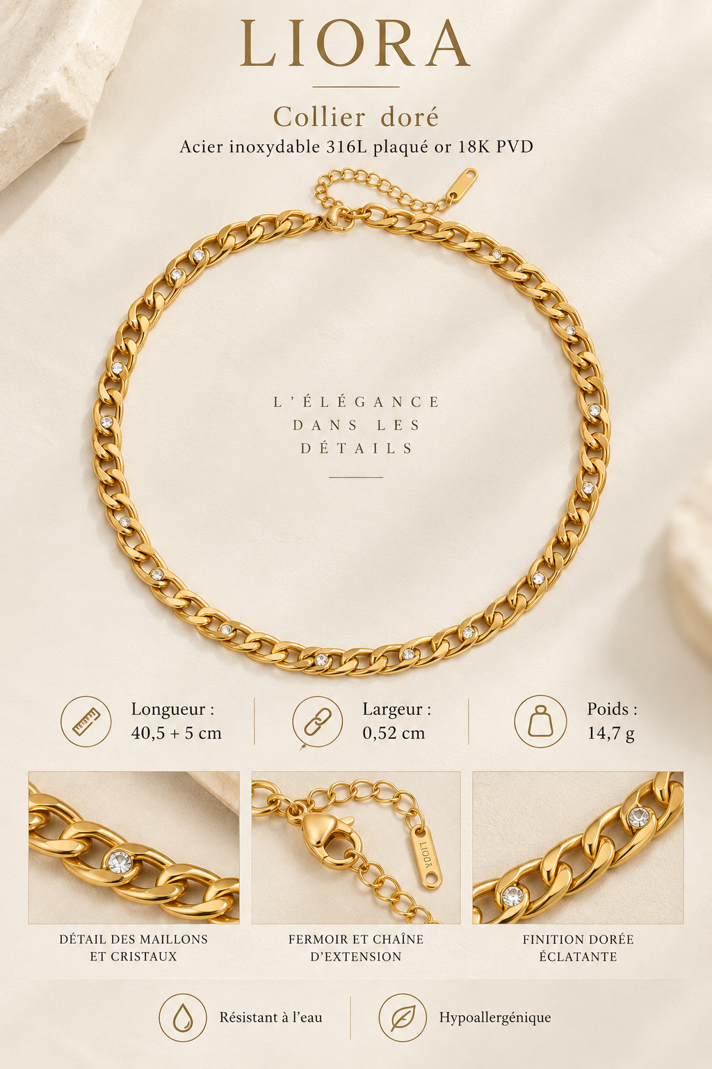 ÉLORIA — Gold-tone crystal necklace | 3 variants