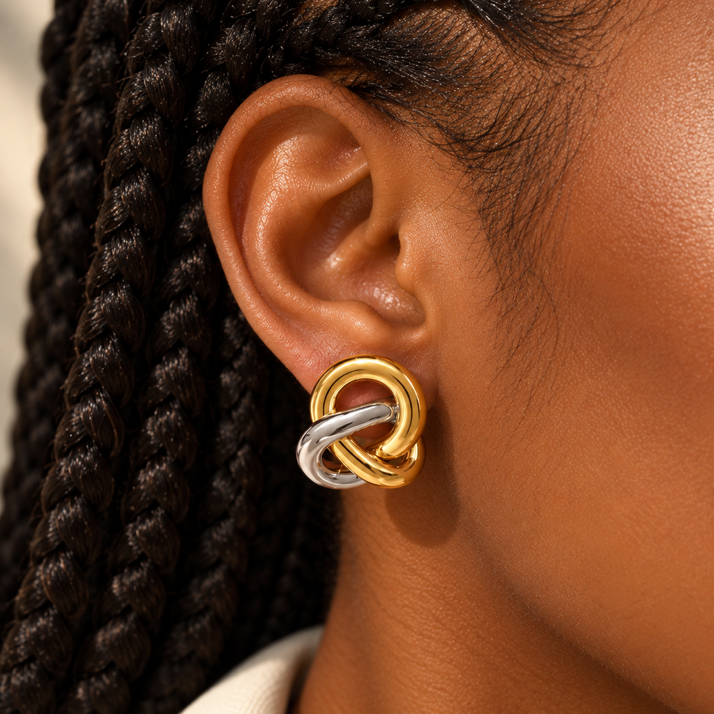 ÉLÉNIE — Boucles d’oreilles Nœud Bicolore