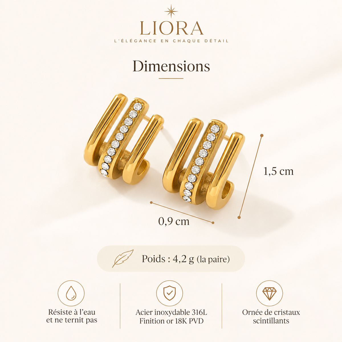 LIORA ÉCLAT — Boucles d’oreilles dorées ornées de cristaux