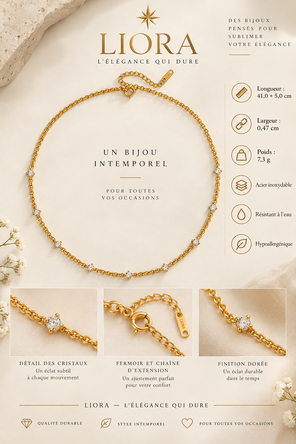 ÉLORIA — Gold-tone crystal necklace | 3 variants