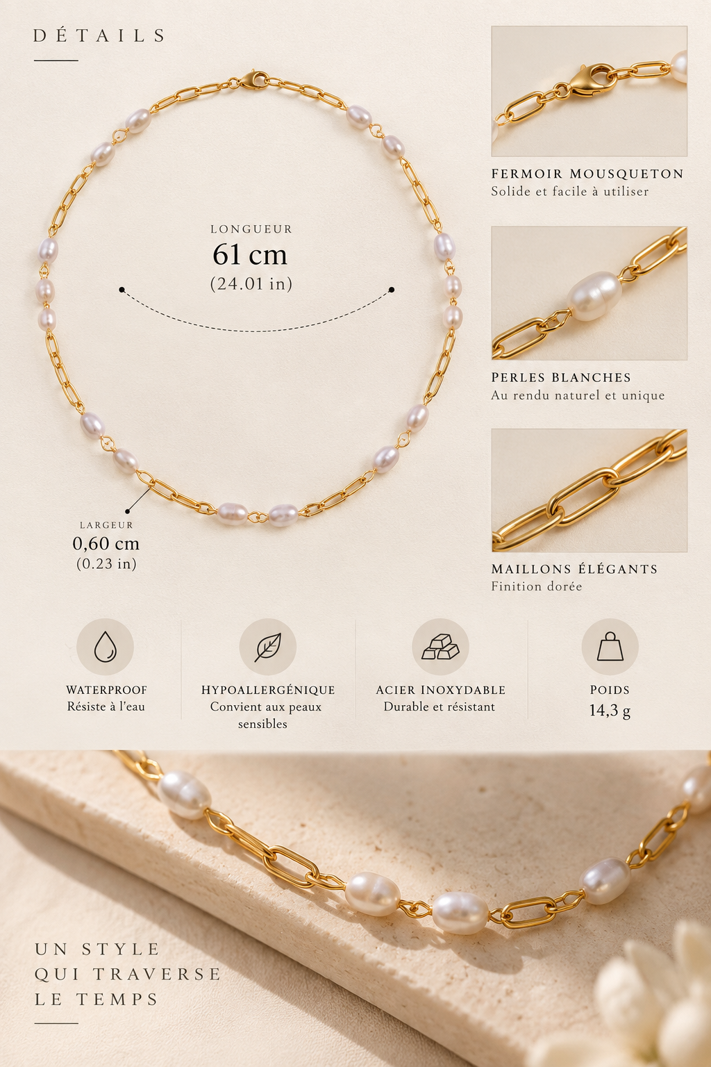 AURÉLINE — Collier perles & maillons dorés
