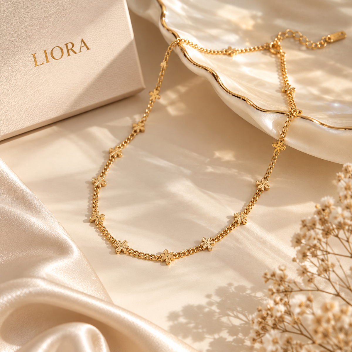 MÉLORA — Collier fleurs dorées