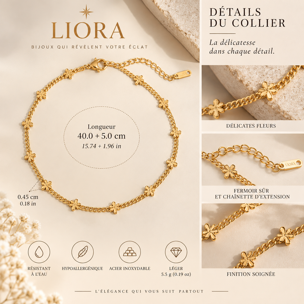 MÉLORA — Collier fleurs dorées