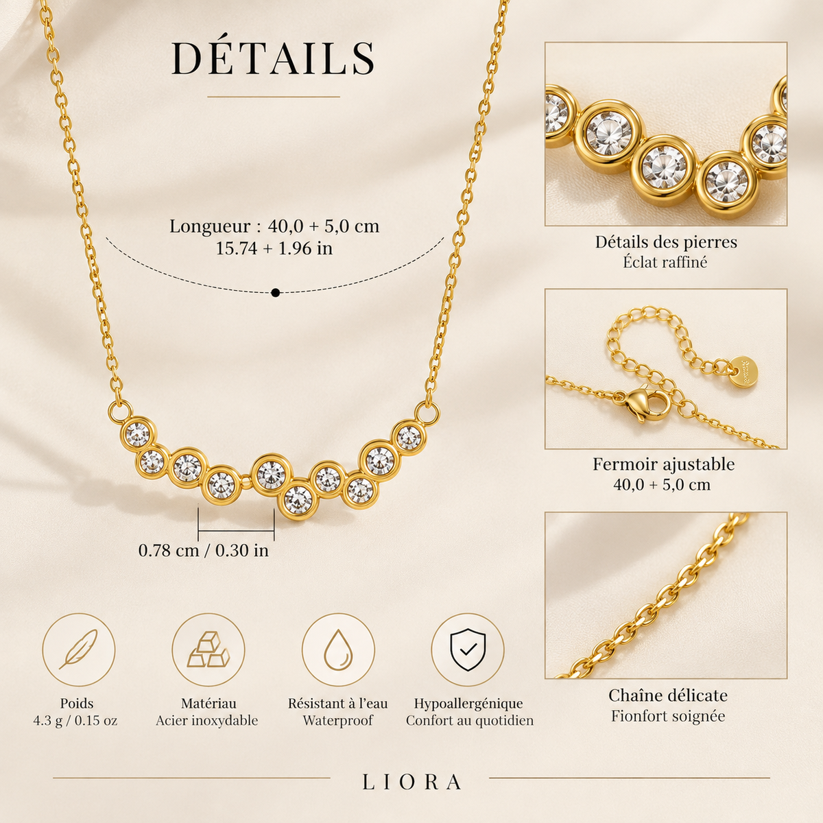 ÉVANA — Collier doré à cristaux