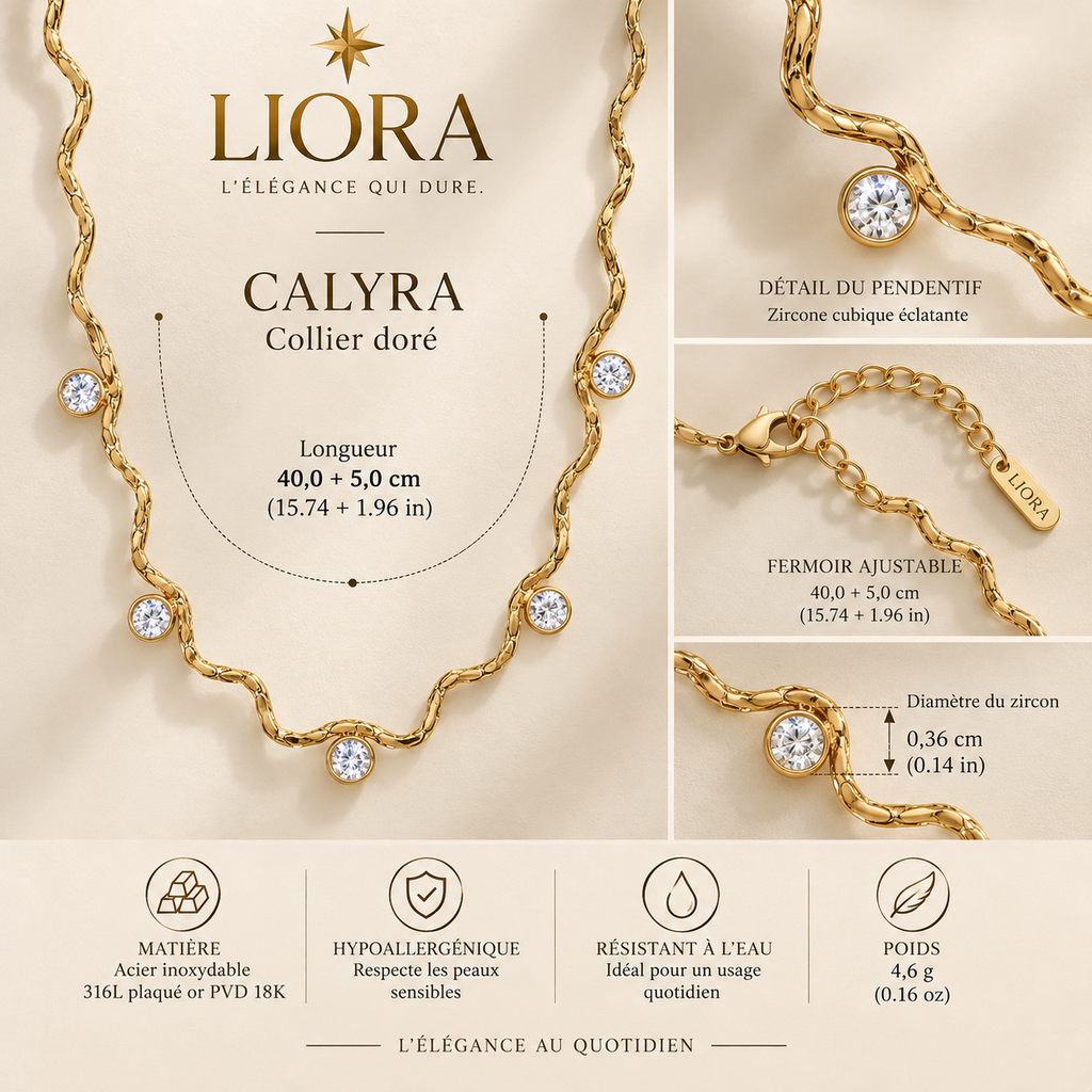CALYRA — Collier doré aux cristaux