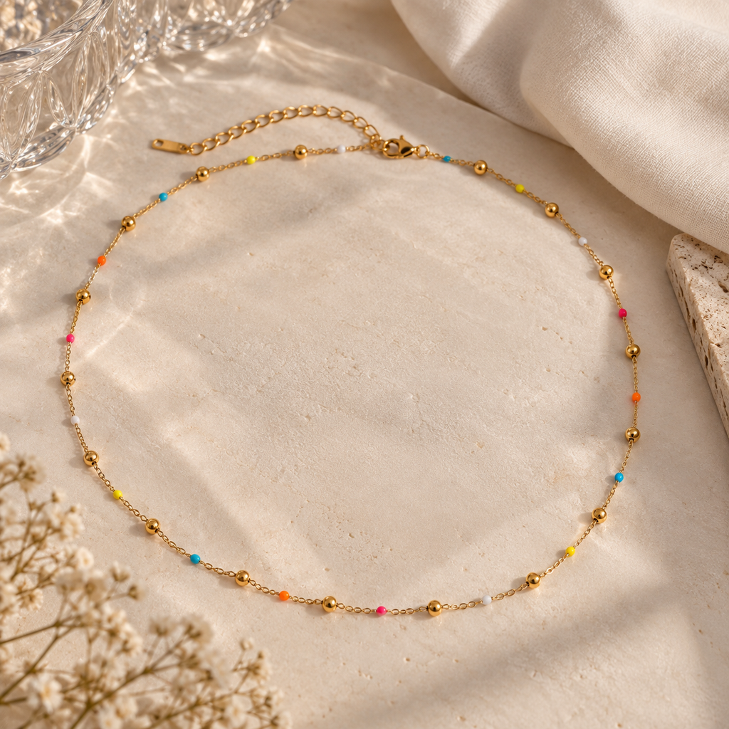 KALYSSA — Collier doré aux perles colorées