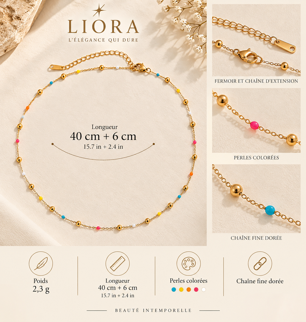 KALYSSA — Collier doré aux perles colorées