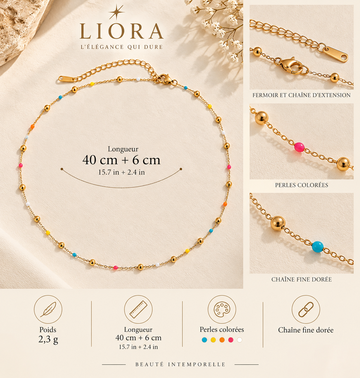 KALYSSA — Gold-toned necklace with colorful beads