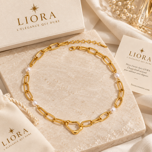 ALTHEA — Collier doré avec perles et pendentif organique