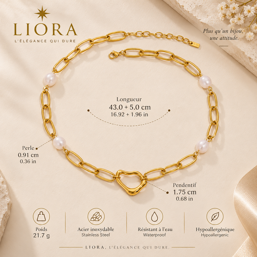 ALTHEA — Collier doré avec perles et pendentif organique
