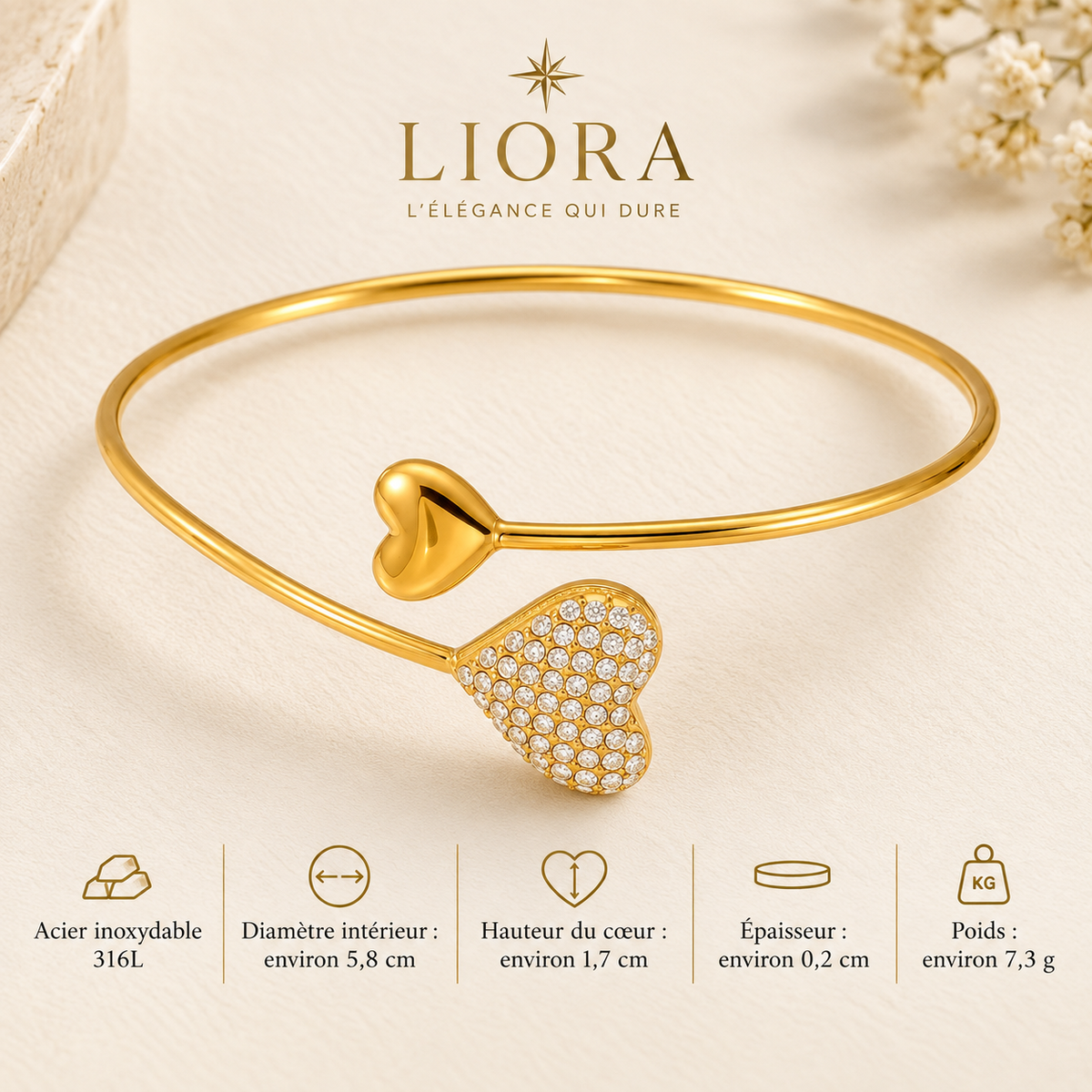 Bracelet SÉLÈNE — Cœur en zircons